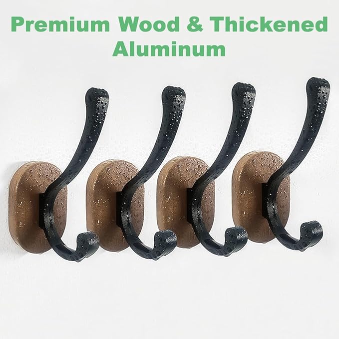 Wall Hooks for Hanging Coats - 4 Pack Coat Hooks Wall Mounted, Wood Coat Hooks for Wall, Bussdis Single Metal Hooks for Hanging Hats, Keys, Towel, Robe, Purse, Jackets, Decorative Livingroom, Bathroom-Ruum Studio Home