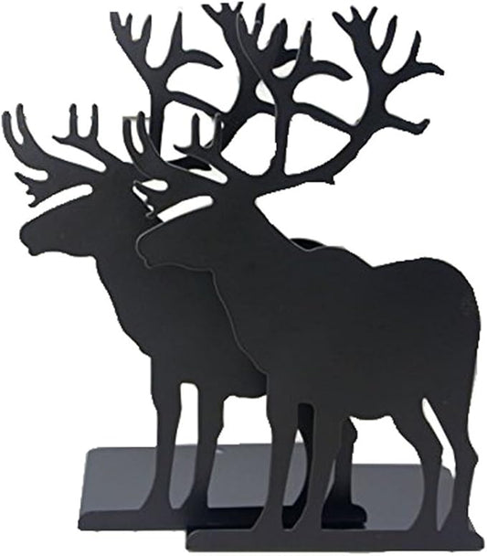 Winterworm Fashion Creative Cartoon Cute Iron Elk Moose Pattern Nonskid Metal Office Desk Bookends (Black)-Ruum Studio Home