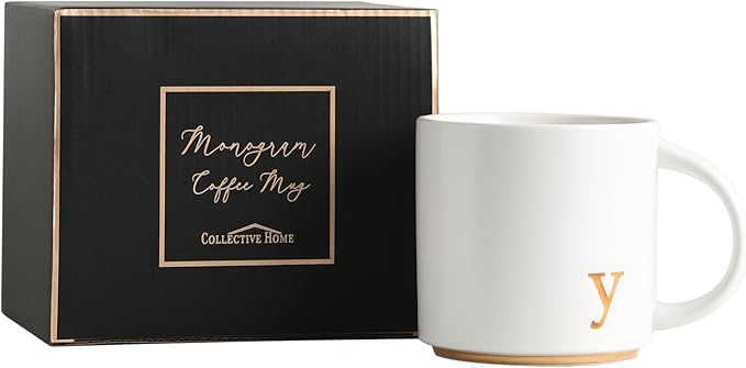 COLLECTIVE HOME - Monogram Ceramic Mugs, 15 oz Golden Initial Coffee Cups, Elegant Alphabet Tea Mugs, Elegant Personalized Mug with Gift Box, Luxurious Cups for Office and Home (y)-Ruum Studio Home