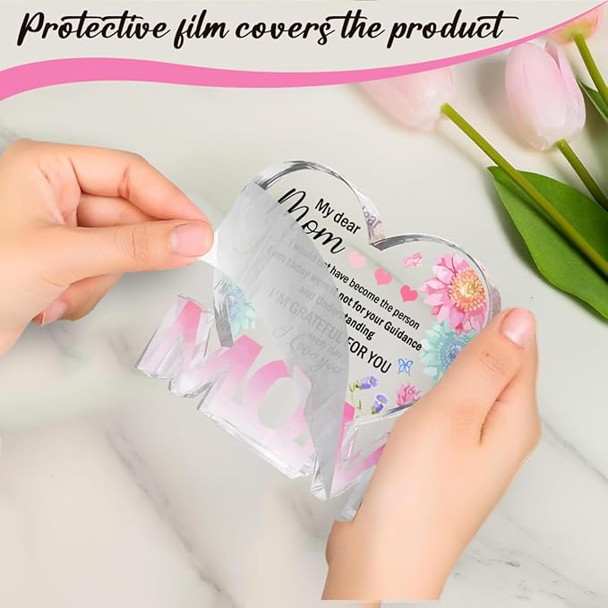 Mothers Day Gifts Best Mom Gifts -Gifts for Mom from Daughter Son - Best Mom Ever Gifts Unique Mother Birthday Acrylic Heart-Shaped Plaque Desk Decorations Present for Mom Christmas Anniversary-Ruum Studio Home