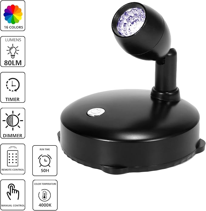 Cordless Spotlight Battery Operated, RGB Uplights with Remote and Timer, LED Indoor Plant Light, Dimmable Tree Accent Lighting, Color Changing Wall Lights for Art Painting Picture Dartboard-Ruum Studio Home