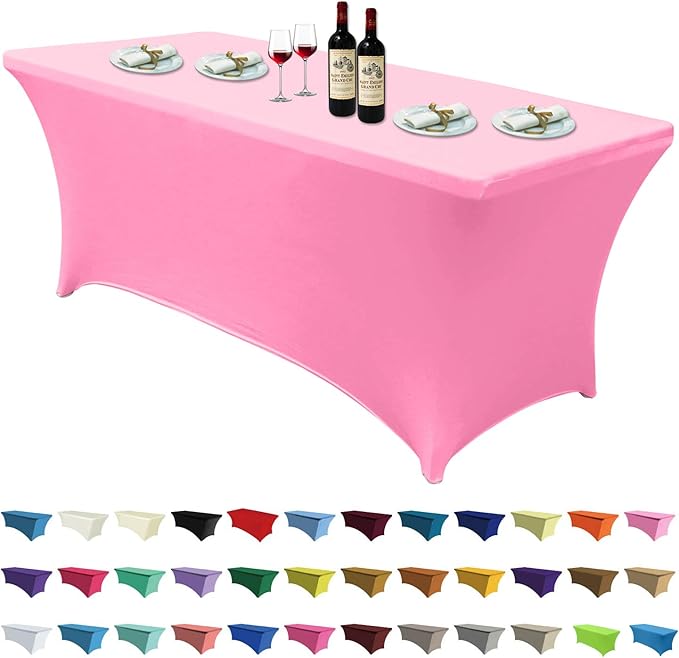 ABCCANOPY 6 FT Spandex Table Cover Stretch Fitted Wrinkle Resistant Tablecloth Reuse for Rectangular Folding Table Patry Event Wedding Banquet Protector Pink-Ruum Studio Home