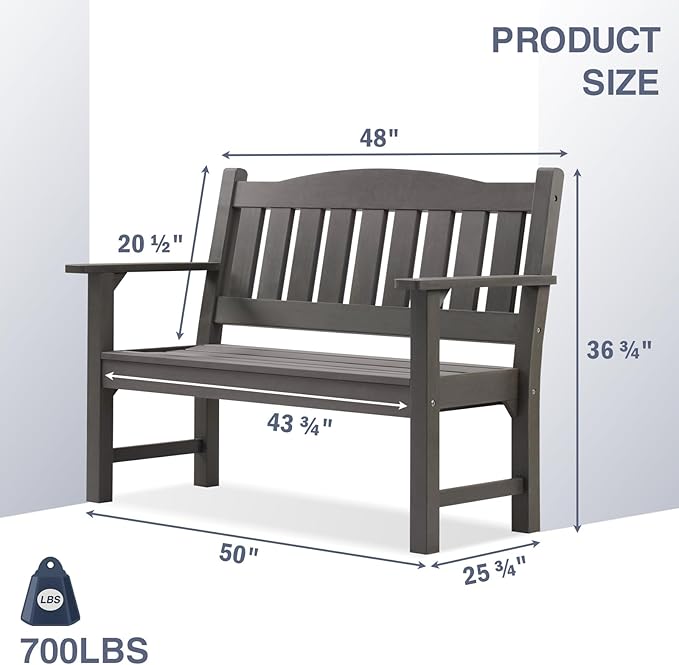 Psilvam 2-Person Outdoor Memorial Bench, All-Weather Poly Lumber Garden Bench, Rot-Resistant Outdoor Patio Bench for Park,Porch,and Church(Grey)-Ruum Studio Home