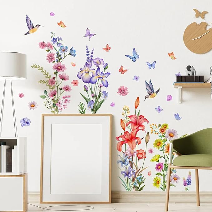 Set of 40 PCS Hello Spring Summer Window Cling Sticker Daisy, Sunflower, Birds, and Butterfly Window Stickers, Spring and Summer Decor, Home, Shop Window Glass Display Stickers (Floral with Birds)-Ruum Studio Home