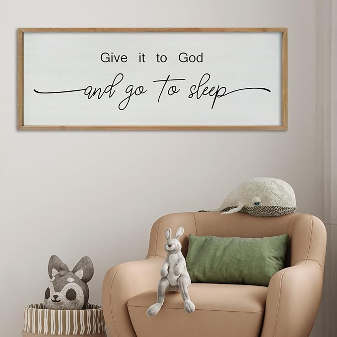 SRSZHIYUE Give It To God And Go to Sleep Sign Wall Decor 40"×15" for Master Bedroom Above Bed Guest Room Over Art Decoration (Wood)-Ruum Studio Home