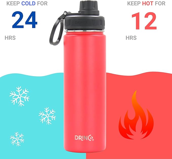 DRINCO Stainless Steel Water Bottle Spout Lid Vacuum Insulated Double Wall Water Bottle Wide Mouth (40oz 32oz 22oz 18oz 14oz) Leak Proof Keeps Cold or Hot (22 oz, 22oz Barn Red)-Ruum Studio Home