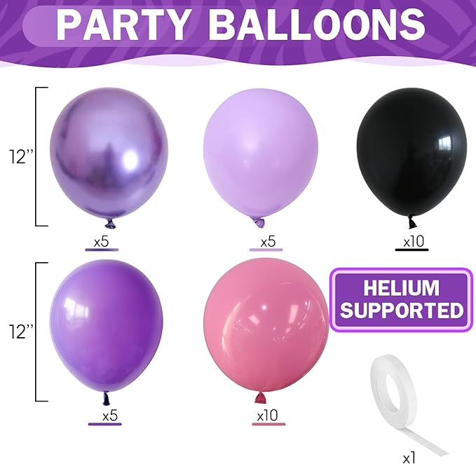 Purple Pink Black Balloons 12 Inch Pastel Pink Purple Black Latex Helium Balloon Purple Metallic Party Balloons for Girls Cartoon Anime Birthday Baby Shower Halloween Party Decorations-Ruum Studio Home