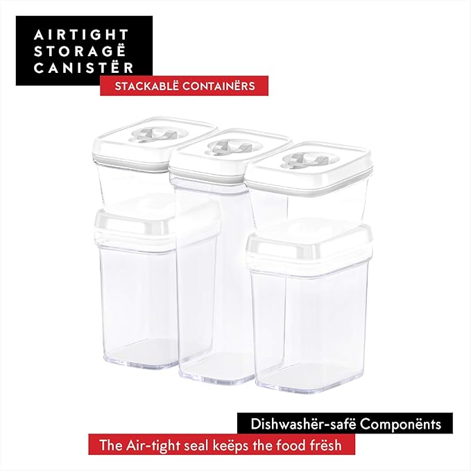 DWËLLZA KITCHEN Airtight Food Storage Containers with Lids - 5 Piece Set - Kitchen Accessories - Pantry Organization and Storage Containers for Food - Clear BPA-Free - Keeps Food Fresh & Dry-Ruum Studio Home