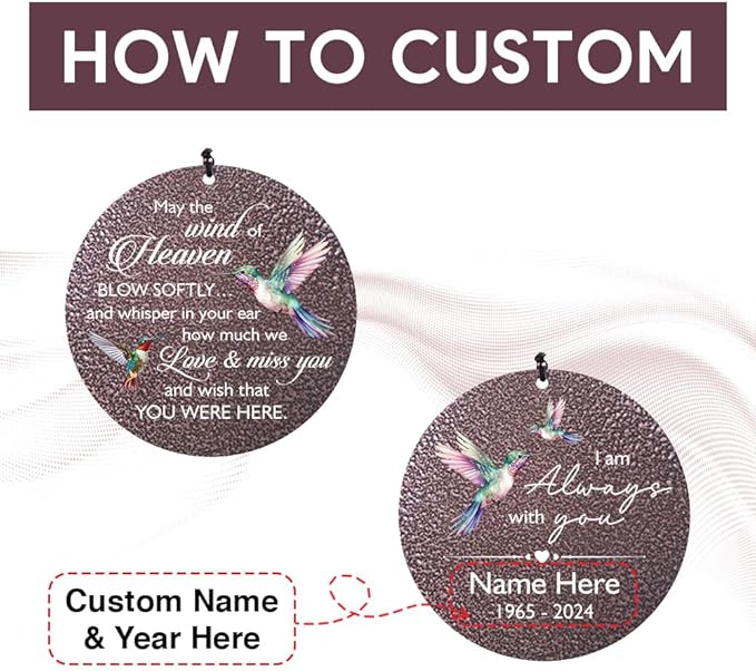 Sympathy Wind Chimes, 36inch Personalized Hummingbird Wind Chime, Memorial Gifts for Loss of Loved One, Wind Chimes in Loving Memory of Dad/Mom, Condolences Gifts for Funeral-Ruum Studio Home