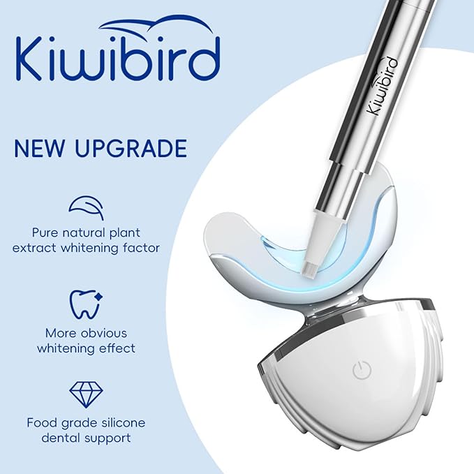 KIWIBIRD Teeth Whitening Kit for Sensitive Teeth – 3 Gel Pens, LED Light with Wireless Charging Case, IPX7 Waterproof, Enamel-Safe at-Home Dental Care Tool-Ruum Studio Home