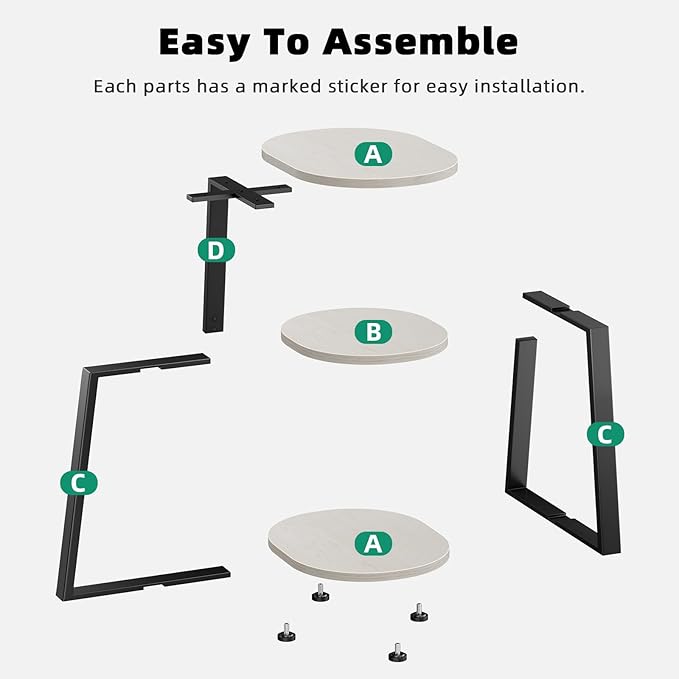 Side Table, Small End Table with Metal Frame, 3-Tier Bedside Tables, Round Side Tables for Living Room Bedroom Couch Bathroom, Oval, White Maple-Ruum Studio Home