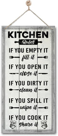 Hanging Kitchen Rules Wood Decor Sign, Rustic Kitchen Wooden Signs, Printed Wood Wall Art Sign, Kitchen Door Rules Rustic Sign, Hanging Wood Sign Kitchen Decor, Funny Farmhouse Kitchen Wall Décor J1-Ruum Studio Home