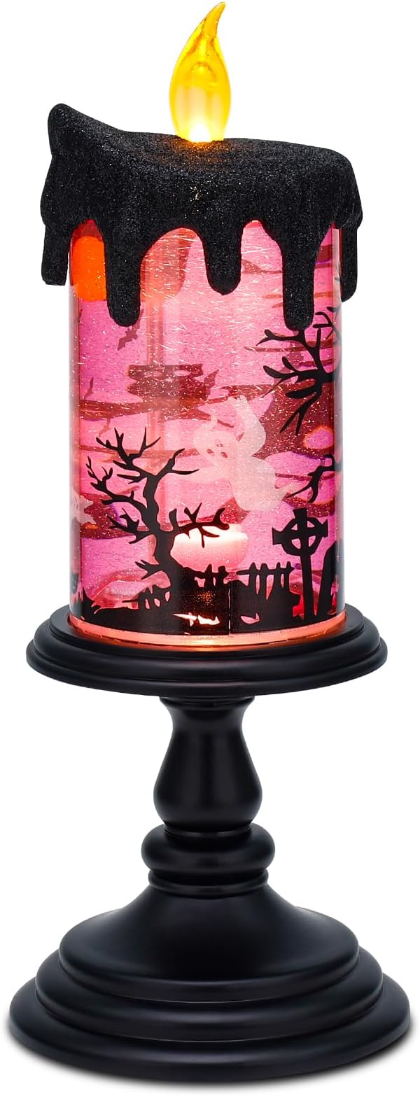 Halloween Snow Globe Candles Lighted Lamp, Lighted Flameless Candles with Water Glitter Swirls and Spooky Moving,Battery Operated-Ruum Studio Home