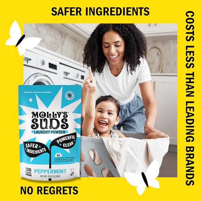Molly's Suds Original Laundry Detergent Powder | Clean Laundry Detergent Powder for Sensitive Skin | Simple, Effective Ingredients, Stain Fighting | 120 Load (Peppermint)-Ruum Studio Home