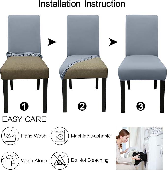 JQinHome 4 Pcs Dining Chair Slipcover, High Stretch Removable Washable Chair Seat Protector Cover for Home Party Hotel Wedding Ceremony(Light Grey)