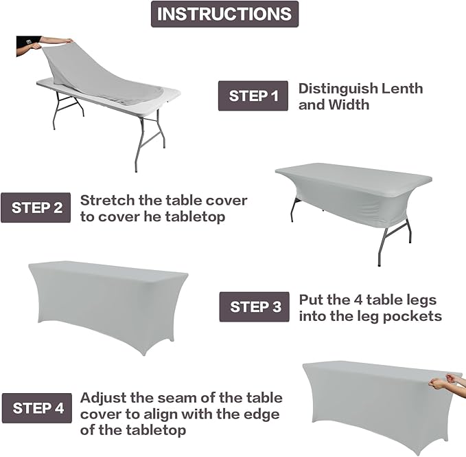 IVAPUPU 8FT Table Cloth for Rectangular Fitted Events Stretch Grey Table Covers Washable Cover Spandex Tablecloth Protector for Party, Wedding, Cocktail, Banquet, Festival-Ruum Studio Home
