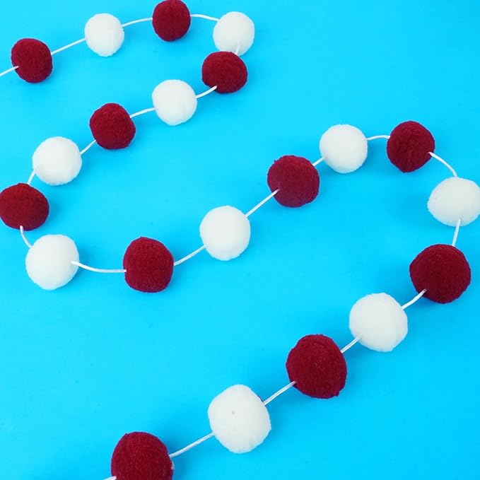 TBD Decor 2pk Red Pom Pom Garland 13FT Large Felt Ball Garland Christmas Decoration for Mantle,Indoor Holiday Wedding Birthday Party Supplies (Red&White,4cm)-Ruum Studio Home