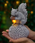 Solar Garden Statue – Hand-Painted Resin Squirrel on Pinecone with Glowing LED Acorn – Charming Yard, Patio & Balcony Decor – Gift for Mom, Grandma & Garden Lovers-Ruum Studio Home