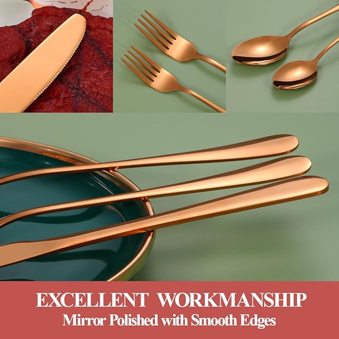 30 Pcs Rose Gold Silverware Set for 6, Food Grade Stainless Steel Flatware Set, Eating Utensils Sets Include Fork/Knife/Spoon,Home Kitchen Tableware Set, Reusable Cutlery Set, Dishwasher Safe-Ruum Studio Home