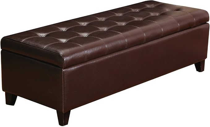Joveco Storage Ottoman Bench, 51 Inch Leather Tufted Bench for End of Bed, Bedroom, Living Room, Dark Brown-Ruum Studio Home