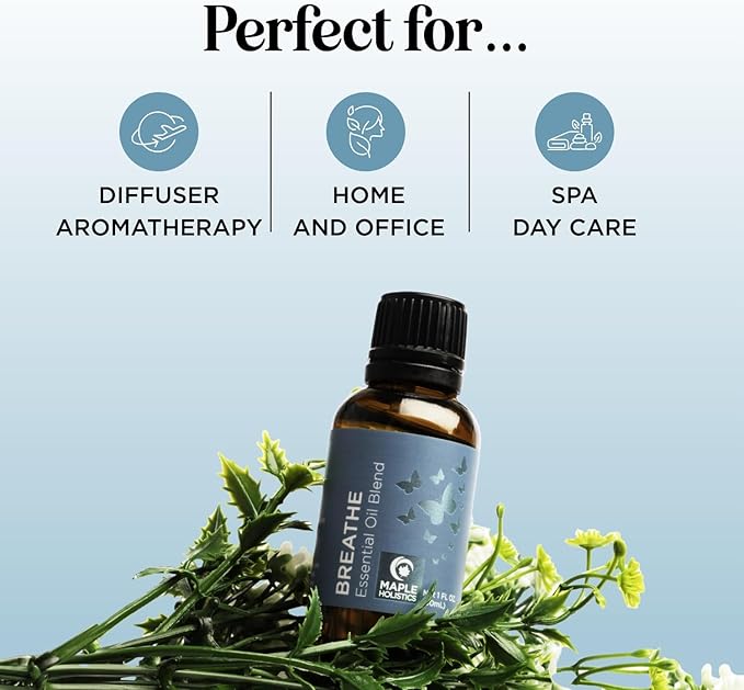 Breathe Essential Oil for Diffuser - Invigorating and Refreshing Breathe Essential Oil Blend with Eucalyptus Peppermint Tea Tree and Mint for Diffusers for Home and Shower Aromatherapy (1 Fl Oz)-Ruum Studio Home