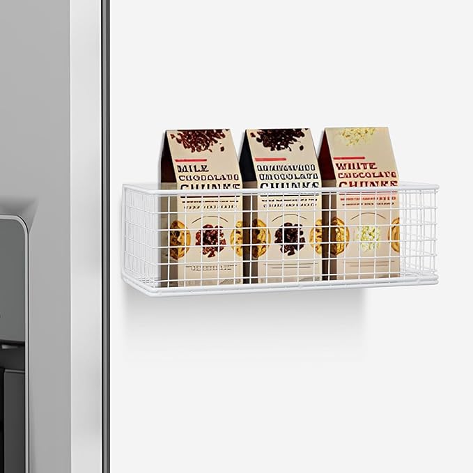 Magnetic Stotage Basket, Magnetic Shelf for Fridge, Magnetic Spice Rack Wire Mesh Magnetic Organizer Holder Accessories for Office Kitchen Classroom Storage,White, 9.44" x 4" x 3.14"-Ruum Studio Home