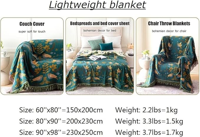 MSGKV Boho Throw Blanket 100% Cotton Blankets for Bed Couch 60''x80'', Soft Summer Blanket Travel Boho Quilt Muslin Blanket Home Decor Farmhouse Warm Throws Gifts for Women Mom-Ruum Studio Home