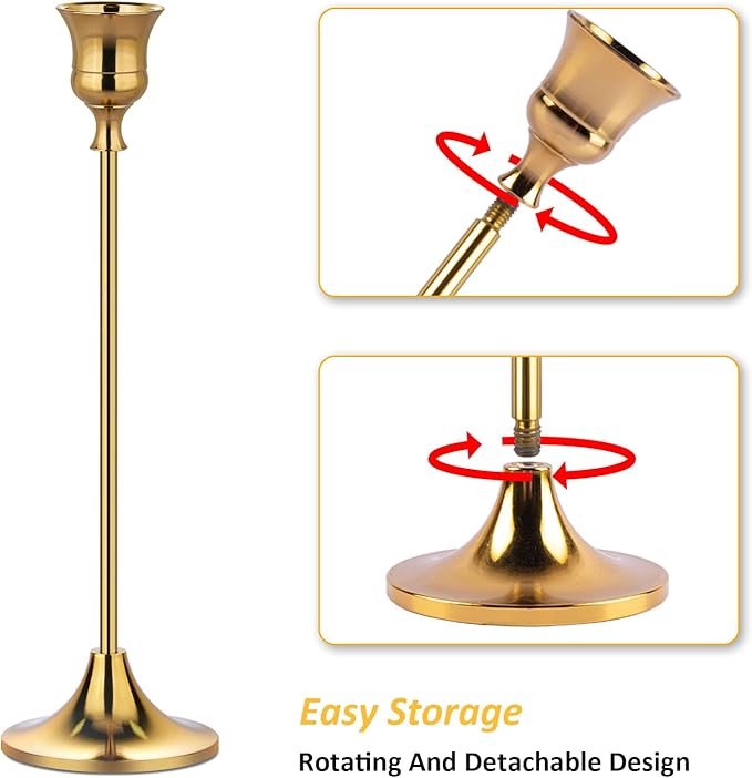 Metal Candle Holders for Candlesticks Taper Candlestick Holders Set Vintage Decorative Centerpiece Candelabra Tall Candle Stands for Halloween Thanksgiving Christmas (Gold, 2 Sets (6 pcs))-Ruum Studio Home