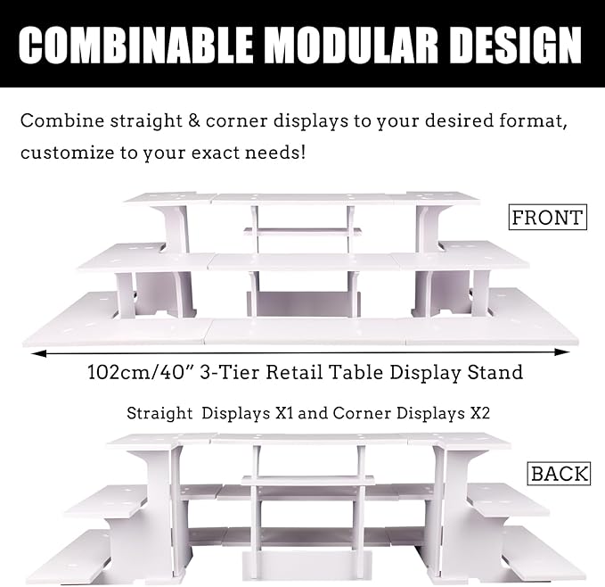 WANLIAN 3-Tier Corner Retail Table Display Stand, Portable Display Rack Shelves for Vendors, Craft Shows, Farmers Market, Pop Up Shop Countertop White Risers for Display, Soap, Candles, Tumblers-Ruum Studio Home