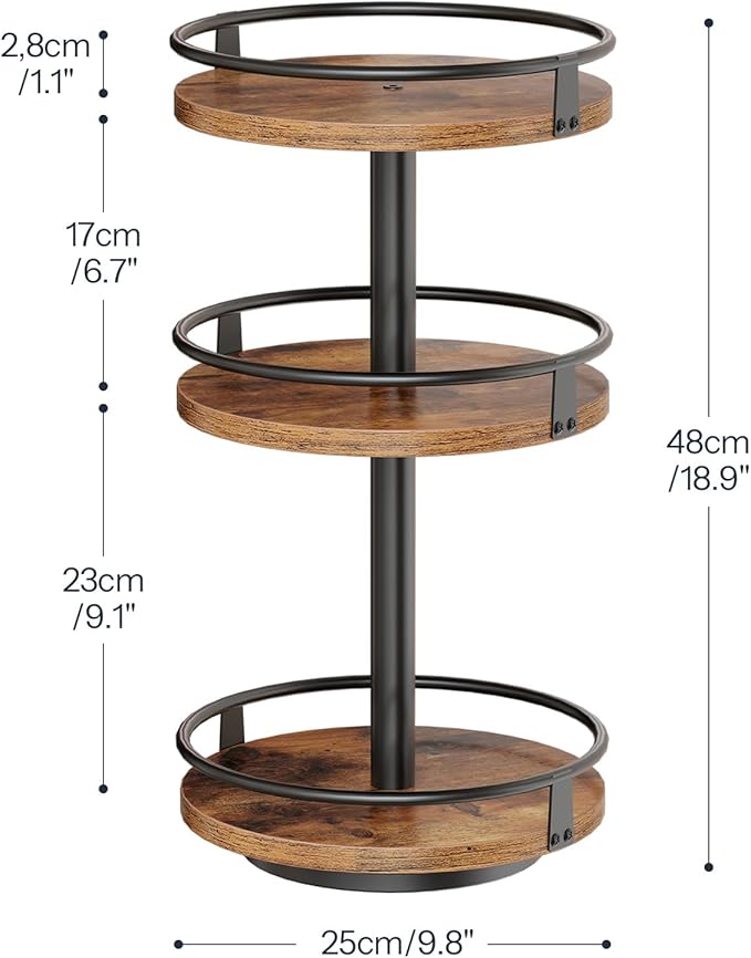 HOOBRO 3-Tier Lazy Susan Organizer, Rotating Spice Rack, Turntable Spice Rack, Vertical Storage Organizer, for Kitchen Countertop, Vanity, Dining Table, Rustic Brown and Black BF09TL01-Ruum Studio Home