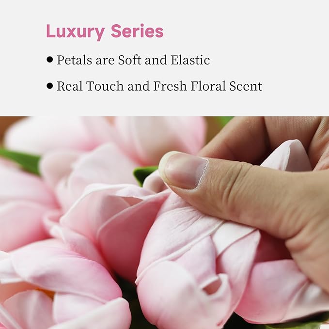 Buart Artificial Tulip in Bulk for Home Kitchen Wedding Bridal Bouquet,Fake Flowers for Valentine's Day Mother's Day Easter Table Centerpieces Decorations(Large Size,Pink,Real-Touch,12pcs)-Ruum Studio Home