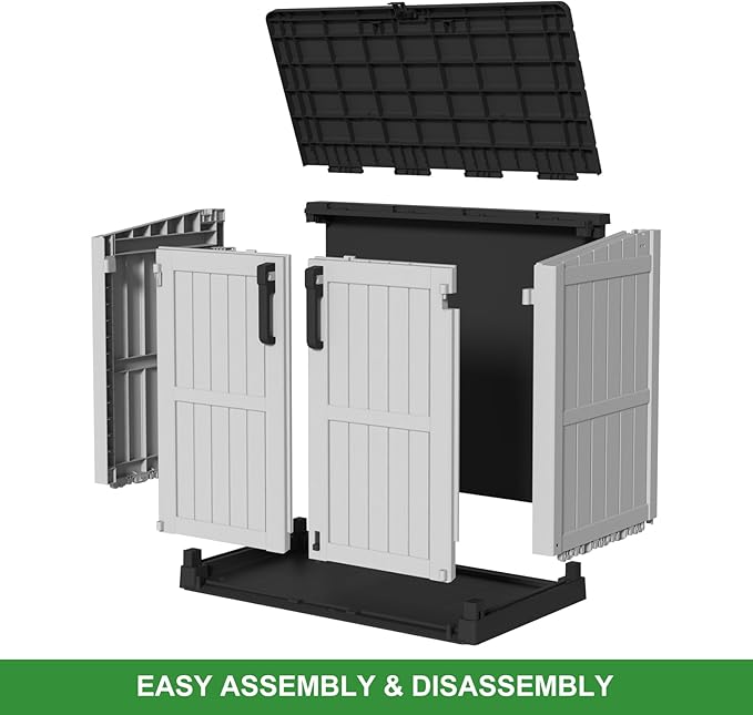 Outdoor Storage Shed Resin Tool Shed, 36 Cu Ft Waterproof Outdoor Horizontal Storage, Weather-Resistant Utility Shed with Air Vent for Trash and Lockable Doors, Garden Tools-Ruum Studio Home