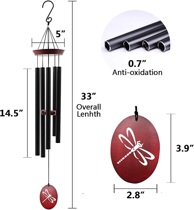 Wind Chimes for Outside, 33 Inch Wind Chimes Outdoor Tuned Soothing Melody, Memorial Wind Chime Sympathy Gifts for Loss of Loved One Prime. Garden Wind Chime. Dragonfly-Ruum Studio Home
