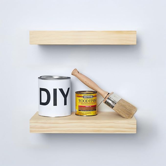 Homeforia 12 inch Natural Floating Shelf, High End Solid Real Wood 12inch Small Floating Shelves for Wall Mounted, Natural Wooden Floating Shelves, Heavy Duty Bracket, 12 X 6.5 X 1.75 in, Set of 2-Ruum Studio Home