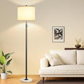Nintiue Dimmable Floor Lamp for Living Room, 11W LED Bulb Included, Modern Standing Lamp with Marble Base, Tall Pole Light with White Linen Shade for Bedroom Reading Office Corner Nursery-Black-Ruum Studio Home