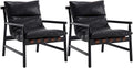 Kmax Modern Sling Accent Chairs Set of 2 Upholstered PU Leather Living Room Chairs Solid Wood Frame Arm Chairs Comfy Lounge Chairsfor Bedroom, Reading Room, Black-Ruum Studio Home