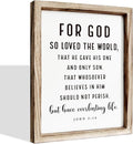 Christian Wooden Sign, Living Room Decors, Bible Verse Decor, Rustic Home Decor, Religious Artwork for Wall, Framed Wall Plaque Sign 15 * 11.5 inches, For God So Loved the World-Ruum Studio Home