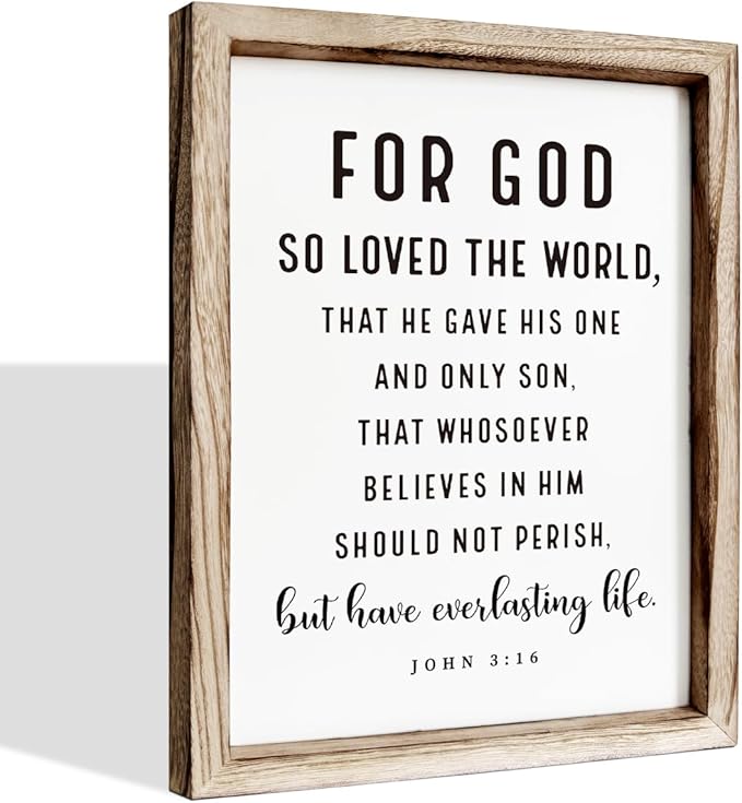 Christian Wooden Sign, Living Room Decors, Bible Verse Decor, Rustic Home Decor, Religious Artwork for Wall, Framed Wall Plaque Sign 15 * 11.5 inches, For God So Loved the World-Ruum Studio Home