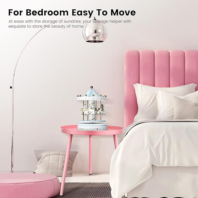 AOJEZOR Side Table: End Table for Any Room - Round Side Tables for Small Spaces - Pink with 3 Legged-Ruum Studio Home