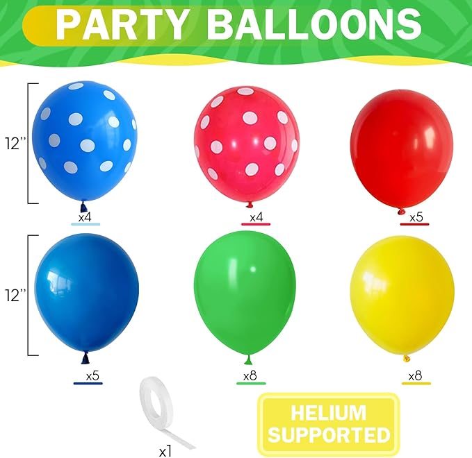 Red Blue Green Yellow Balloons 12 Inch Assorted Rainbow Latex Balloons Primary Color Red Blue Yellow Green Polka Dot Colorful Balloon for Kids Birthday Baby Shower Carnival Circus Party Decor-Ruum Studio Home