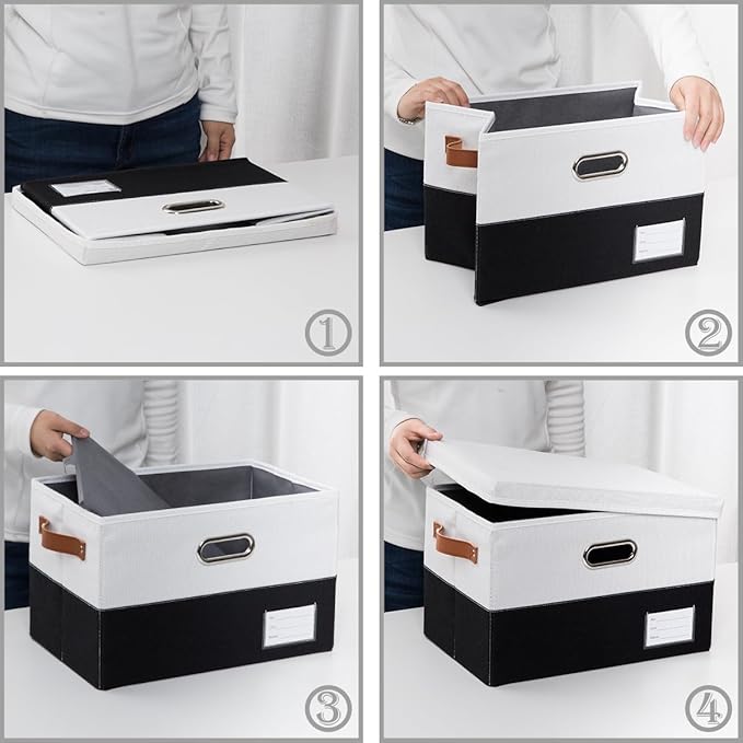 PRANDOM Foldable Storage Bins with Lids [3-Pack] Fabric Collapsible Storage Boxes Baskets Cubes Containers with Handles for Closet Living Room Bedroom (Black & White 17.7x11.8x11.8'')-Ruum Studio Home