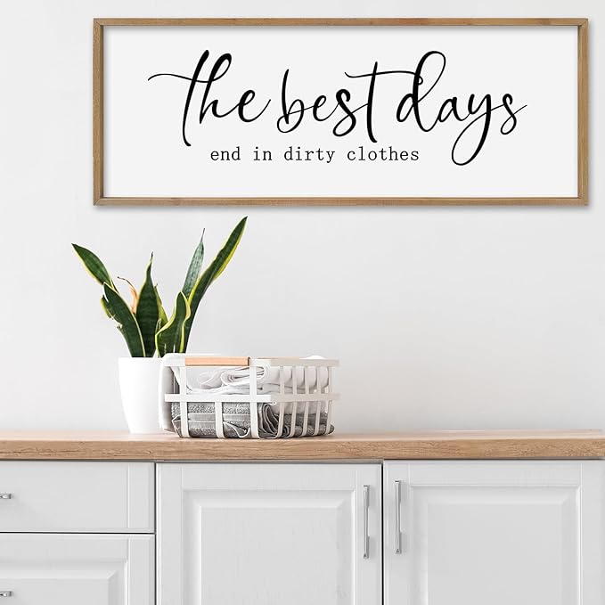 SRSZHIYUE The Best Days End In Dirtiest Clothes Sign Wall Decor Art 40"×15" for Laundry Room Large Wood Framed Wall Hanging (Wood)-Ruum Studio Home