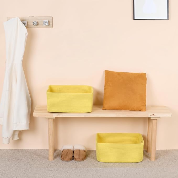 Large Storage Baskets for Shelves, Closet Organizers Bins for Clothes Blanket Towels, Baby Nursery, Toy Baskets Box, Woven Rope Baskets, 17 x 13 x 7.5”, 3 Packs Yellow-Ruum Studio Home