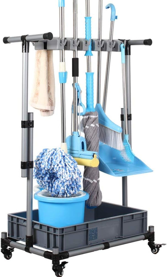 Broom And Mop Holder Put Wet Movable Floor-Mounted Mop Rack Floor Standing Cleaning Tool Cart Storage For Garden Garage Schools, Hospitals, Factories, Hotels,Property Companies-Ruum Studio Home