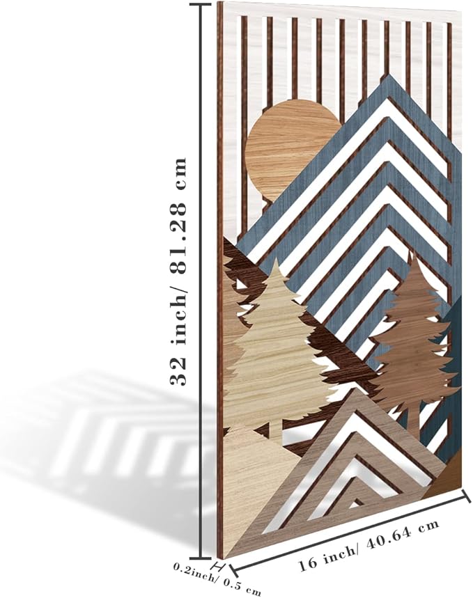 IARTTOP Abstract Mountain Wood Wall Art Large geometric Forest Pine Trees Wooden Wall Decor Boho Sun Nature Landscape Wall Decor for Bedroom Living Room Office-16 x32 Inch Set of 3-Ruum Studio Home