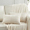 Fancy Homi 2 Packs Cream Long Lumbar Decorative Throw Pillow Covers 16x24 Inch for Couch Bed Sofa, Rustic Farmhouse Boho Home Decor, Soft Striped Corduroy Rectangle Accent Cushion Case 40x60 cm-Ruum Studio Home