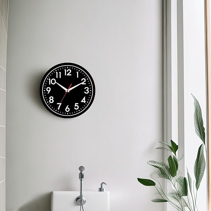 Wall Clock Black Battery Operated 10 Inch Simpel Silent Non Ticking Analog Decorative for Kitchen Bathroom Bedroom Office Living Room School Classroom(Black)-Ruum Studio Home