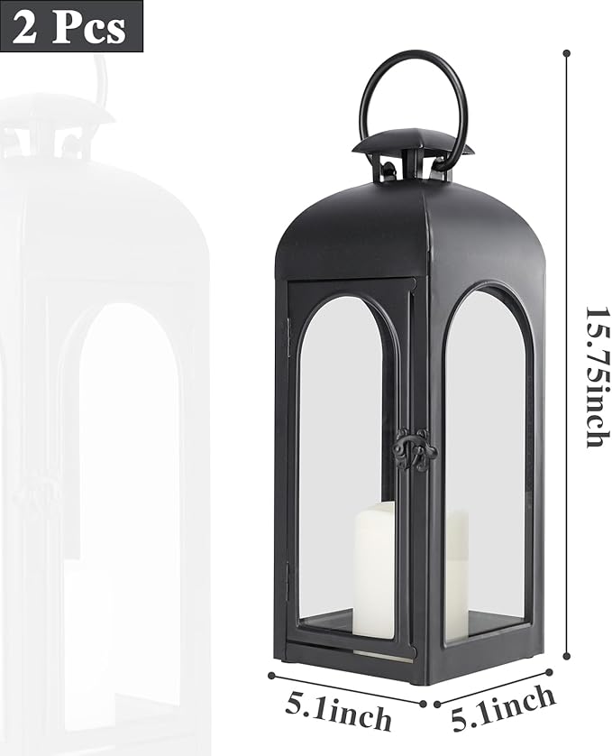Bdor 2 Pack 16 Inches Metal and Tempered Glass Decorative Lantern with Electronic Wax Effect - Indoor/Outdoor Decorative Lighting, Handcrafted Aesthetic, Perfect for Home, Parties, and Holiday Decor-Ruum Studio Home
