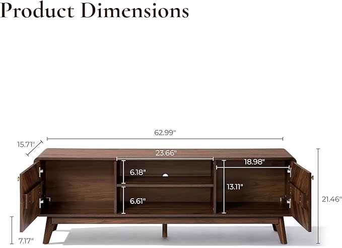 LuxenHome Mid Century Modern TV Stand, 63" TV Stands for Living Room for TVs up to 65", Entertainment Center with Storage, Wood TV Console with Tapered Legs, Television Stands-Ruum Studio Home