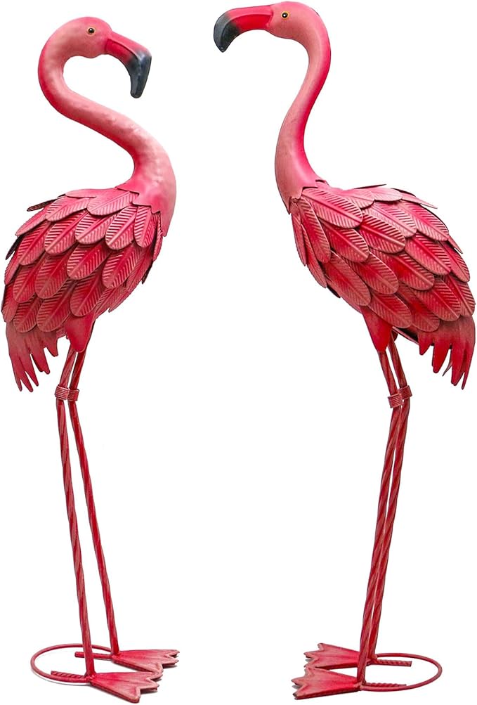 YOUKI Metal Yard Art Flamingo Decor Pink Flamingos for Yard Garden Statues Red Flamingo Yard Art Outdoor Sculptures for Outside Home Patio Lawn Ornaments Backyard Decor, Set of 2-Ruum Studio Home
